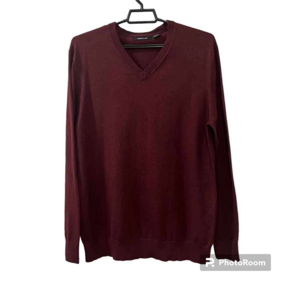 Claiborne Mens Maroon V-Neck Cotton Cashmere Blend Pullover Sweater Size LG